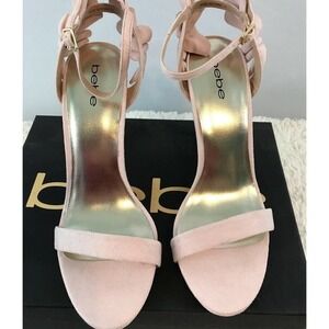 NIB bebe Women Pink Strappy Faux Suede Ruffle Blaire‎ Stiletto Sandals $129
